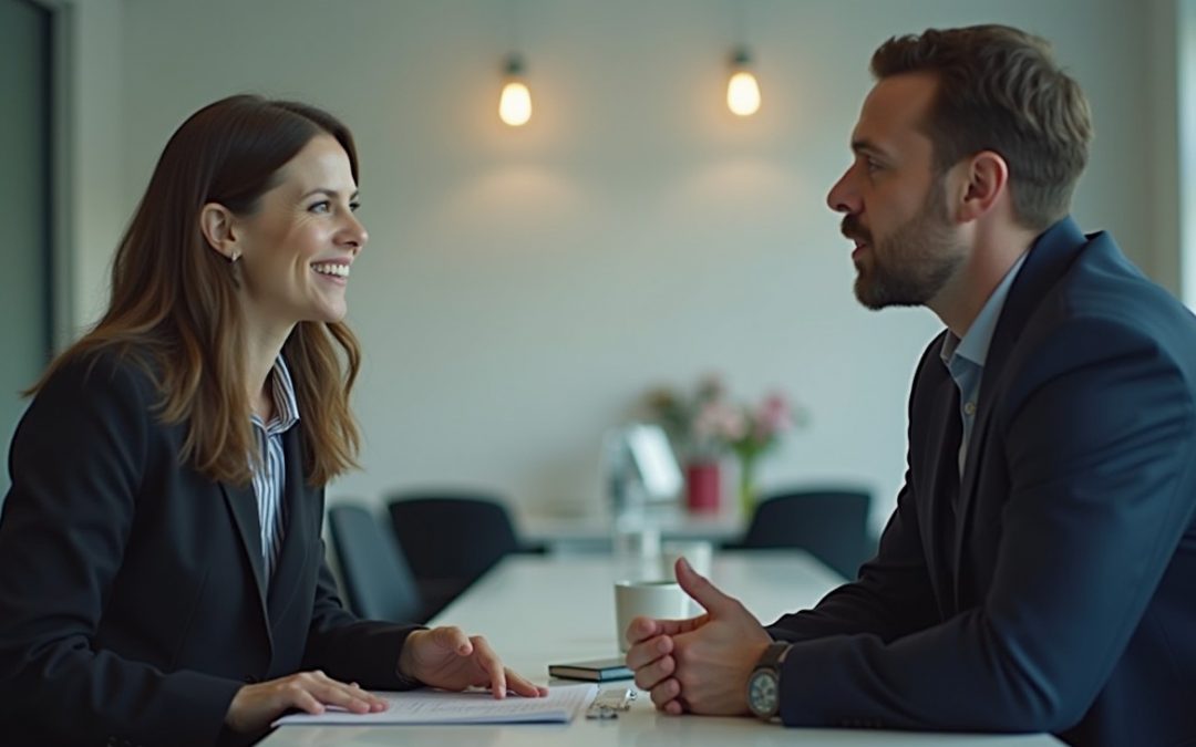 Un homme et une femme face à face dans un entretien d'embauche