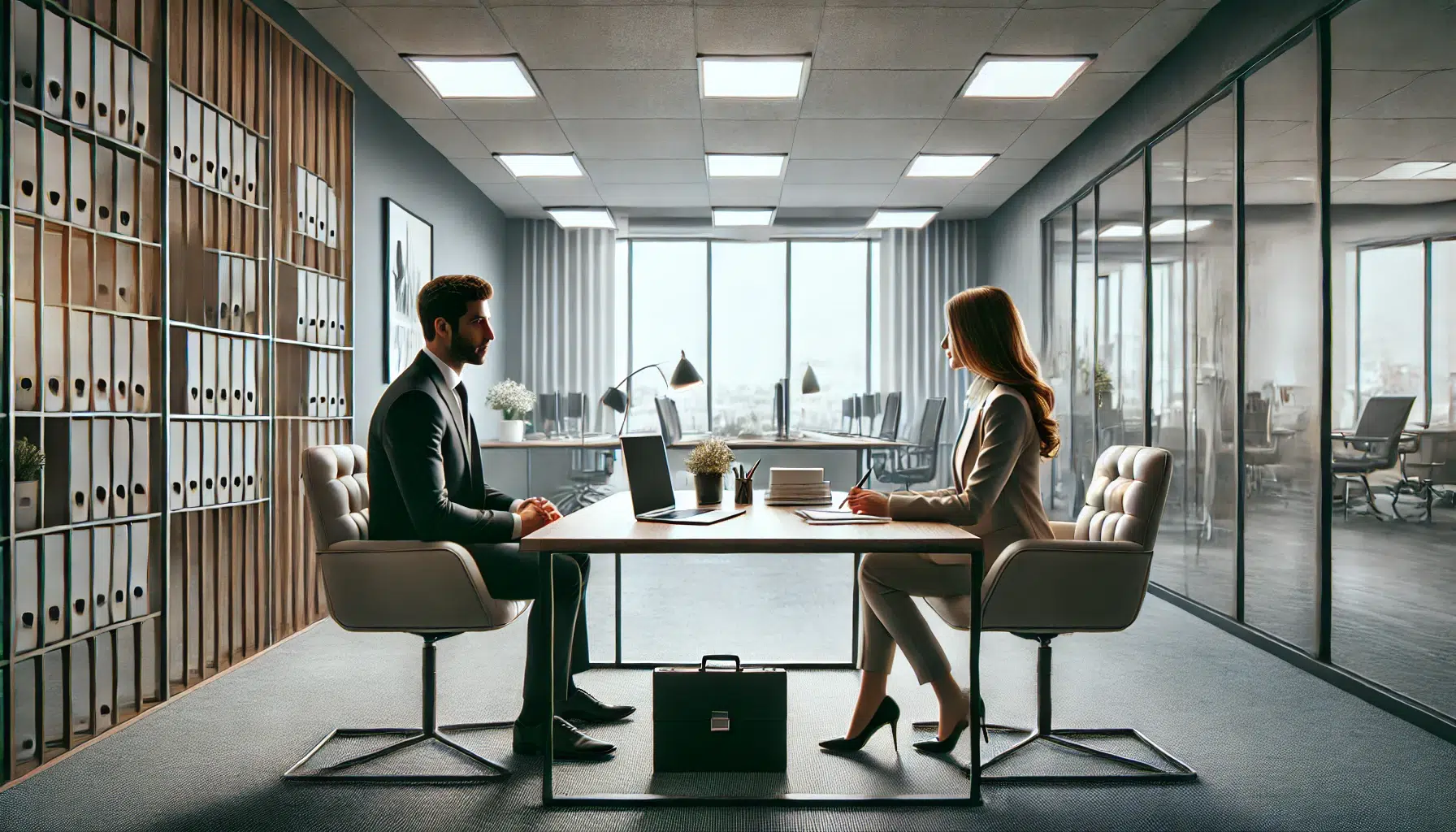 Une femme et un homme dans un bureau face à face